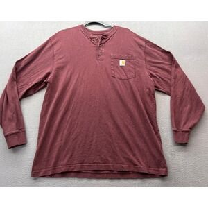 Carhartt Shirt Mens Sz L Burgundy Long Sleeve Henley Pocket Original Fit